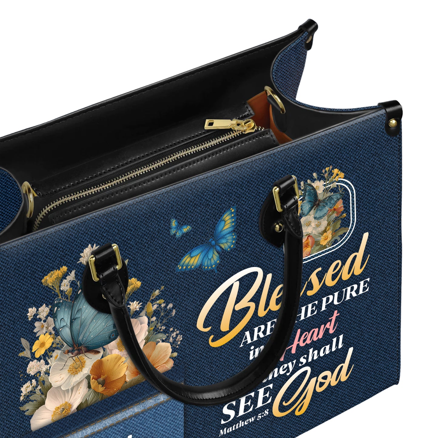 Blessed Are The Pure In Heart Matthew 5:8 Personalized Leather Handbag