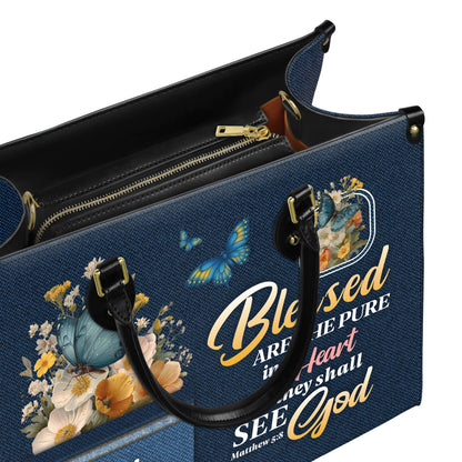 Blessed Are The Pure In Heart Matthew 5:8 Personalized Leather Handbag