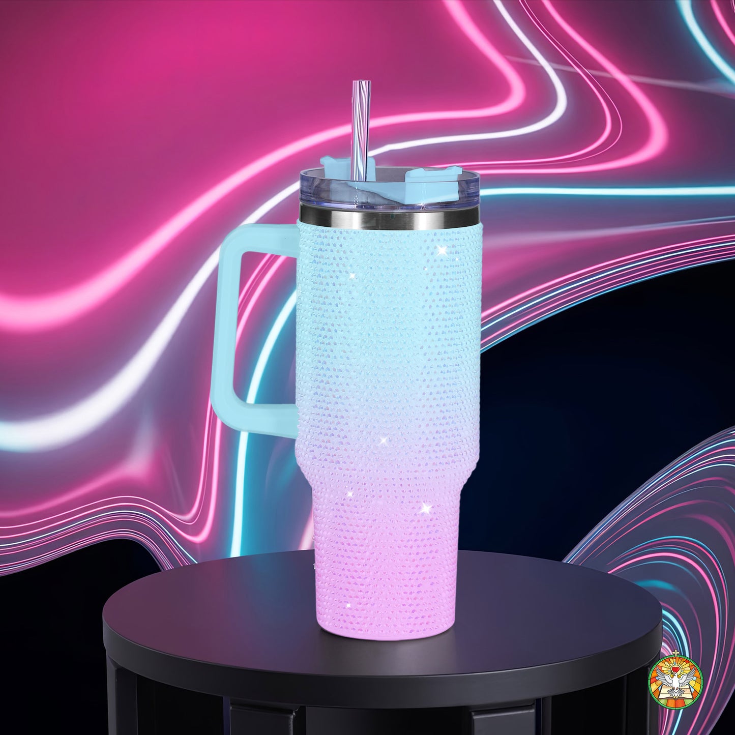 Blue Pink Gradient Bling Diamond Tumbler 40oz - Sparkling Ombre Dreams Rhinestone Cup