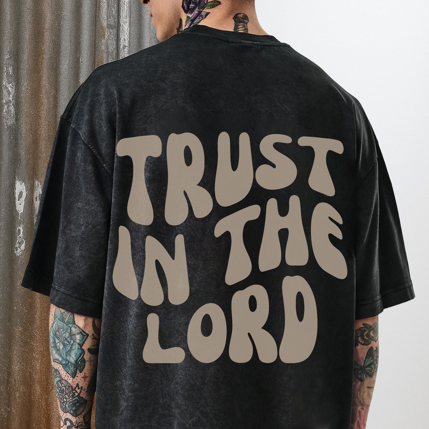 "Trust In The Lord" Unisex Vintage Washed Christian T-Shirt Two Sides | Proverbs 3:5-6 Faith Declaration Tee | Faith Guided Life Apparel