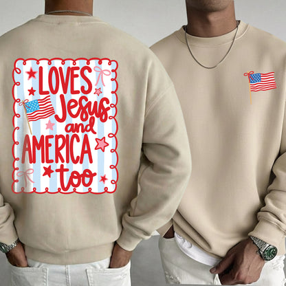 Loves Jesus and America Patriotic Graphic – Two Sides – Unisex Tshirt /Hoodie/Sweatshirt