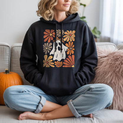 Retro Floral Ghost Leopard Bow Halloween T-Shirt Vintage Autumn Boho Spooky Cute Fall Tee