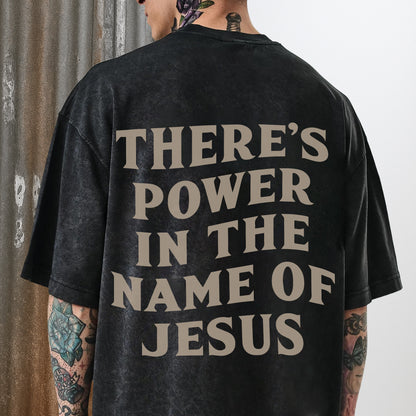 "Jesus Saves / There's Power In The Name Of Jesus" Unisex Vintage Washed Christian T-Shirt Two Sides | Acts 4:12 Salvation Declaration Tee | Faith Guided Life Apparel