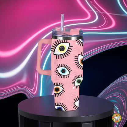 Evil Eye Pink Bling Diamond Tumbler 40oz - Sparkling Protection Rhinestone Cup