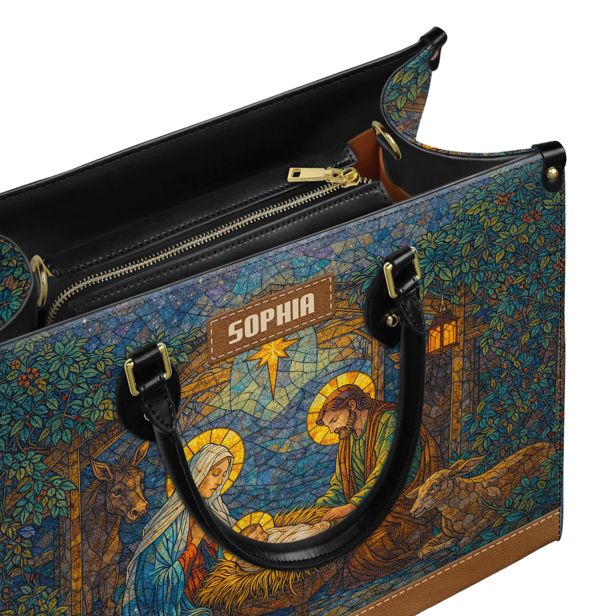 Personalized Stained Glass Nativity Christian Handbag – Twill Faux Leather & PU Leather