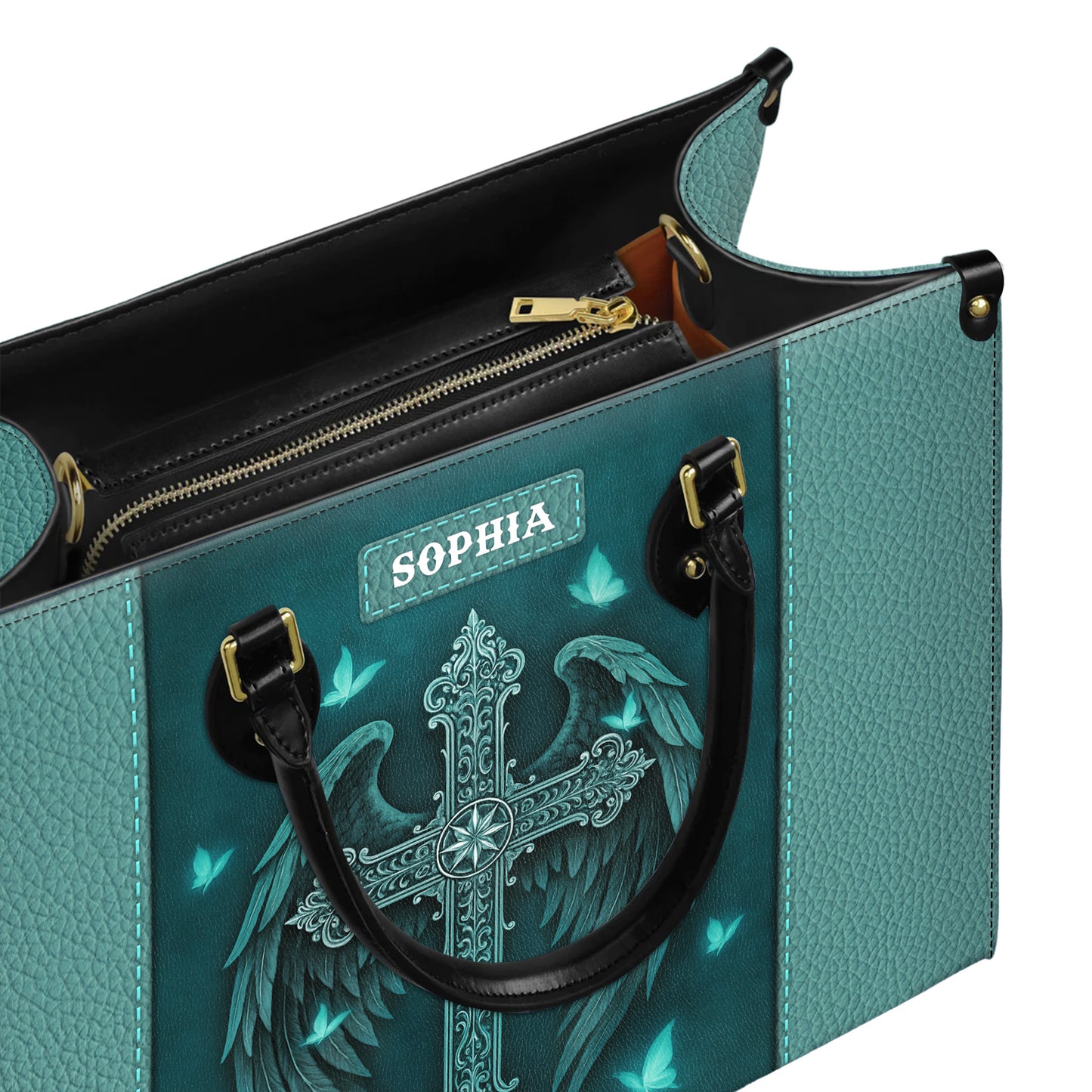 Guardian Angel Wings Cross Personalized Leather Handbag