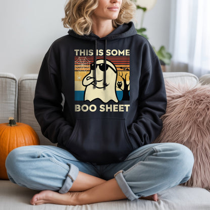 This Is Some Boo Sheet Funny Ghost Halloween T-Shirt - Vintage Sunset Spooky Season Humor Tee