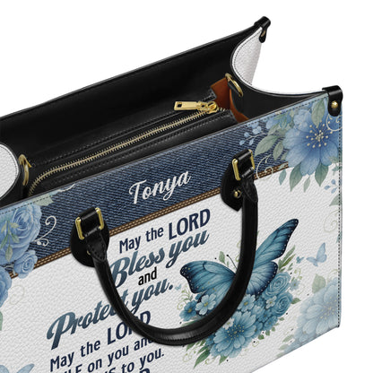 May The Lord Bless You Aaronic Blessing Numbers 6:24-26 Personalized Leather Handbag