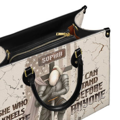 She Who Kneels Before God Can Stand Before Anyone Personalized Leather Handbag
