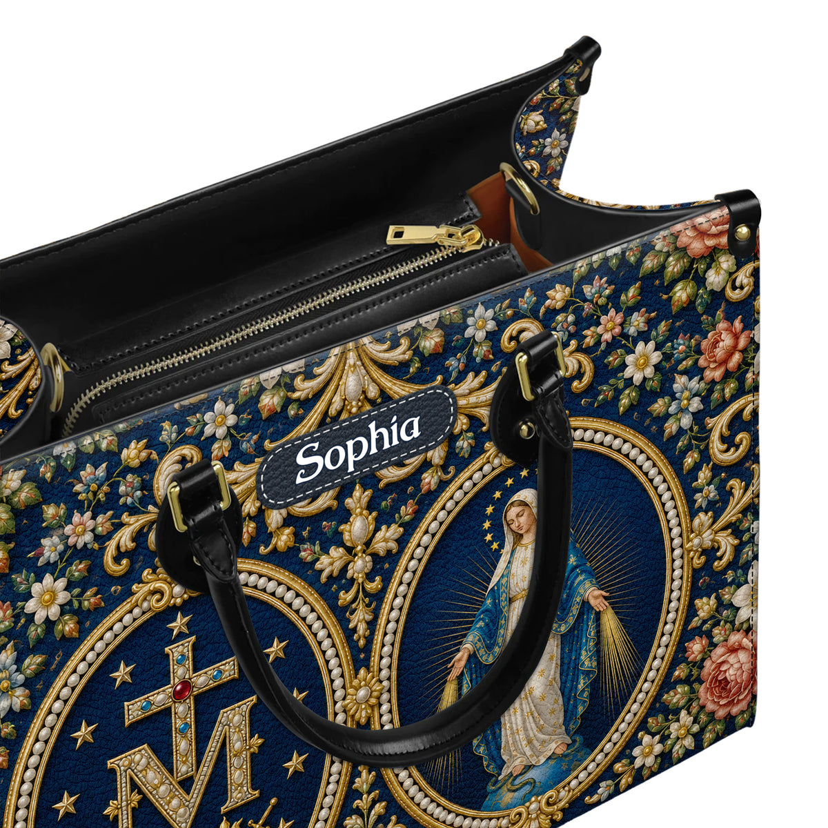 Personalized Virgin Mary Catholic Handbag – Twill Faux Leather & PU Leather
