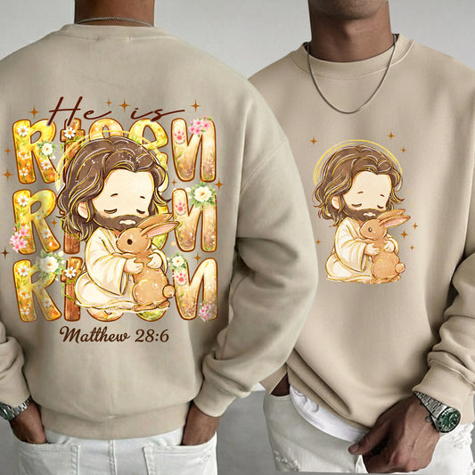 Chibi Jesus And Rabbit Matthew 28:6 - Two Sides - He is Risen - Unisex Tshirt / Hoodie / Sweatshirt