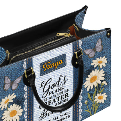God's Plans Will Always Be Greater Than Your Disappointments Personalized Leather Handbag
