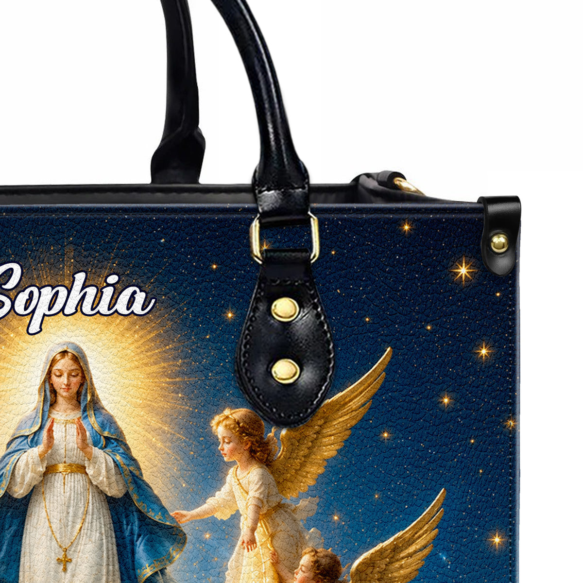 Personalized Virgin Mary Angel Moon Christian Handbag – Twill Faux Leather & PU Leather