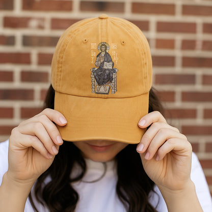 Byzantine Orthodox Jesus Christ Pantocrator Washed Cap - IC XC NIKA Traditional Icon