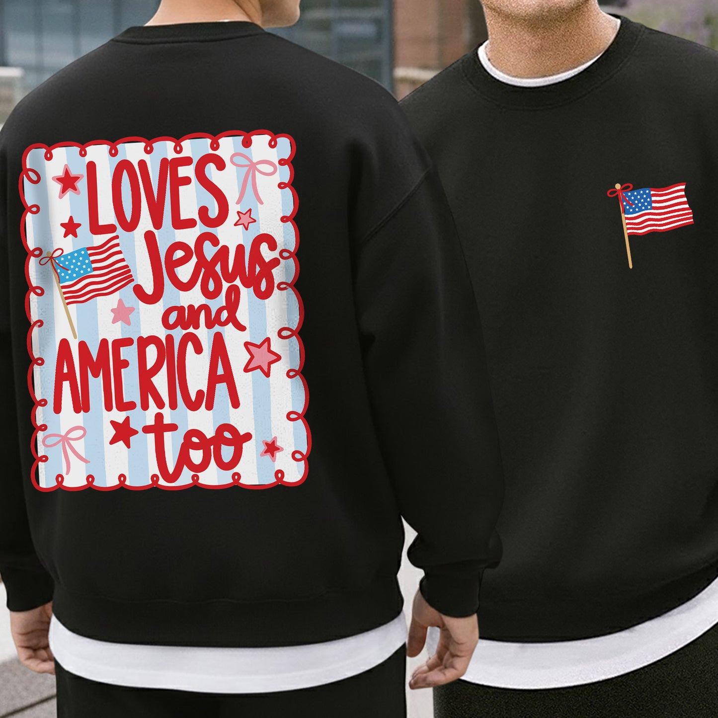 Loves Jesus and America Patriotic Graphic – Two Sides – Unisex Tshirt /Hoodie/Sweatshirt