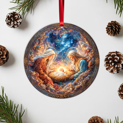 Celestial Nativity Scene Christmas Ornament | Cosmic Holy Family Keepsake | Religious Masterpiece Decoration