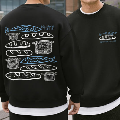 Matthew 14:16-21 Fish And Bread Baskets - Two Sides - Faith Message - Unisex Tshirt / Hoodie / Sweatshirt