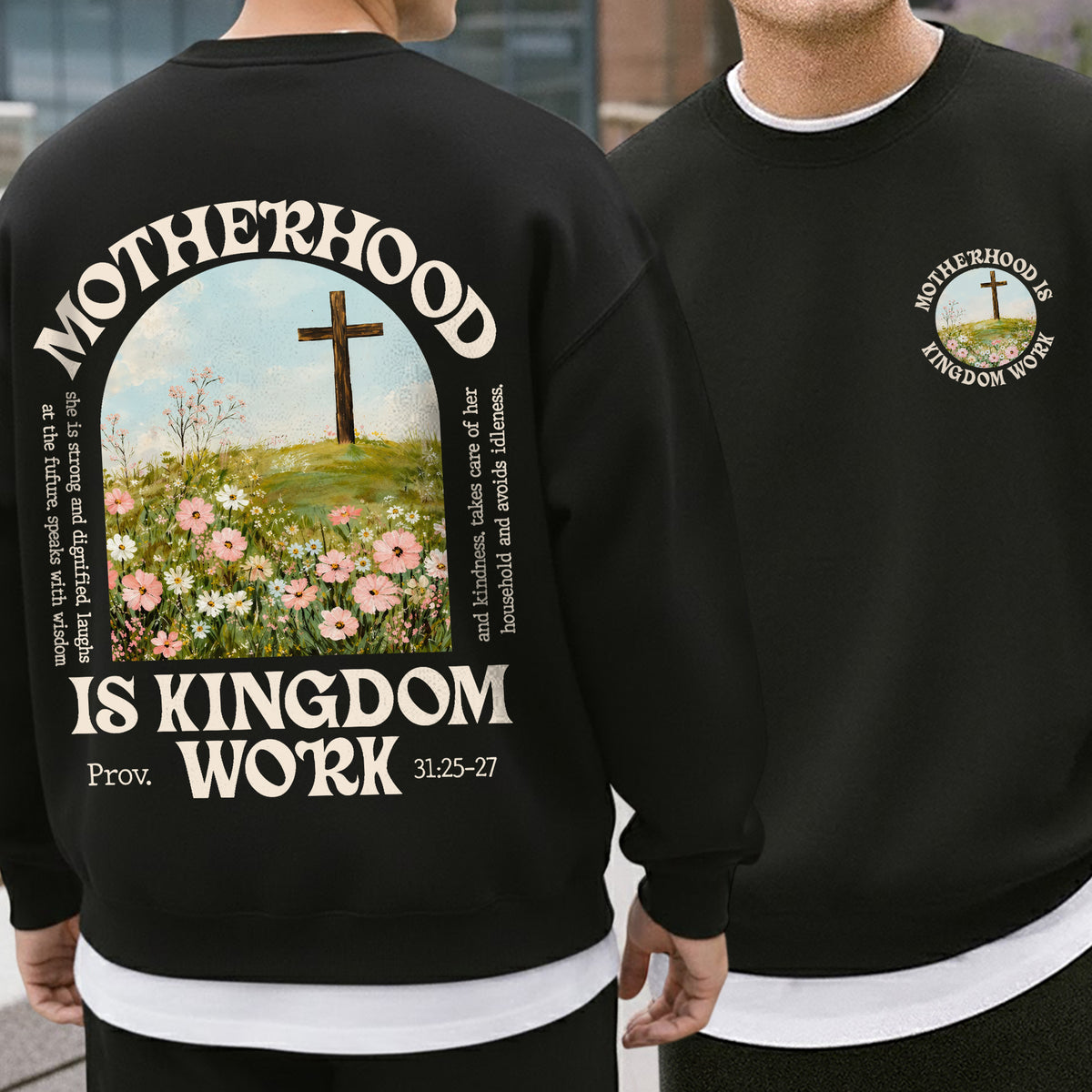 She Builds with Faith, Floral Cross Calling – Two Sides – She is Bless – Unisex Tshirt /Hoodie/Sweatshirt