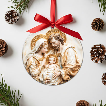 Classic Art Holy Family Christmas Ornament | Bas-Relief Style Religious Keepsake | Timeless Nativity Decoration
