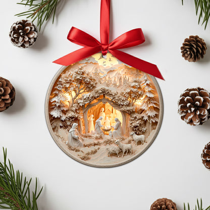 Layered Art Nativity Scene Christmas Ornament | 3D Papercraft Style Keepsake | Christian Tree Decoration