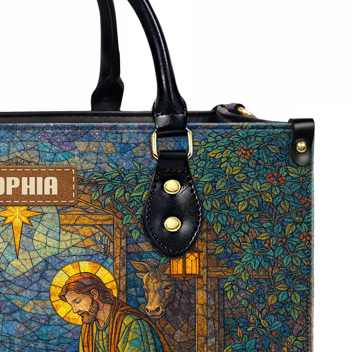 Personalized Stained Glass Nativity Christian Handbag – Twill Faux Leather & PU Leather
