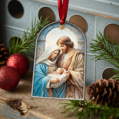 Holy Family Nativity Scene Christmas Ornament | Two-Sided Religious Christian Keepsake | Sacred Christmas Tree Decoration
