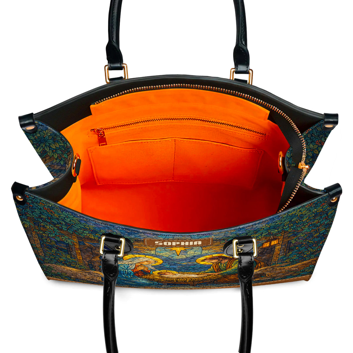 Personalized Stained Glass Nativity Christian Handbag – Twill Faux Leather & PU Leather