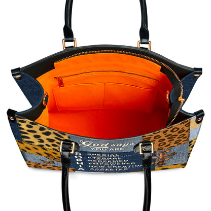God Says You Are Special Eternal Redeemed Empowered New Creation Accepted Personalized Leather Handbag