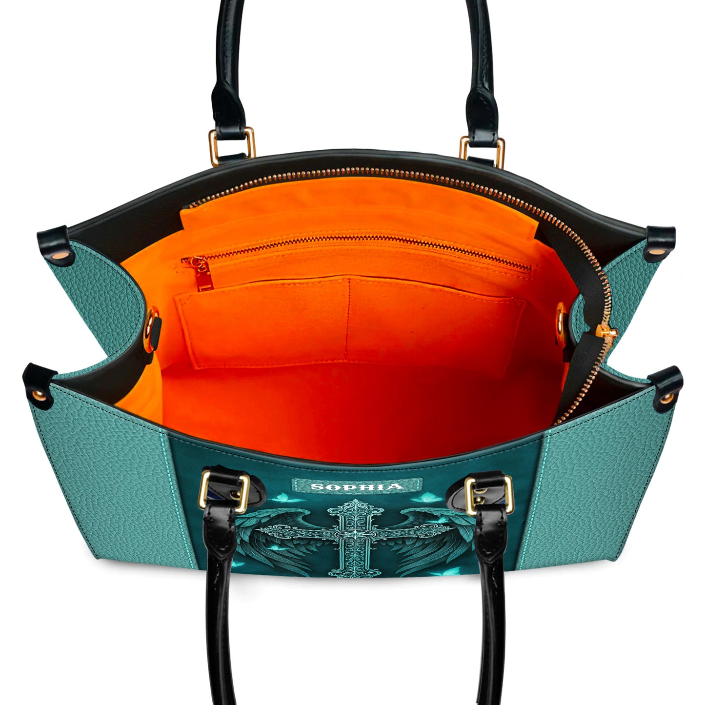 Guardian Angel Wings Cross Personalized Leather Handbag
