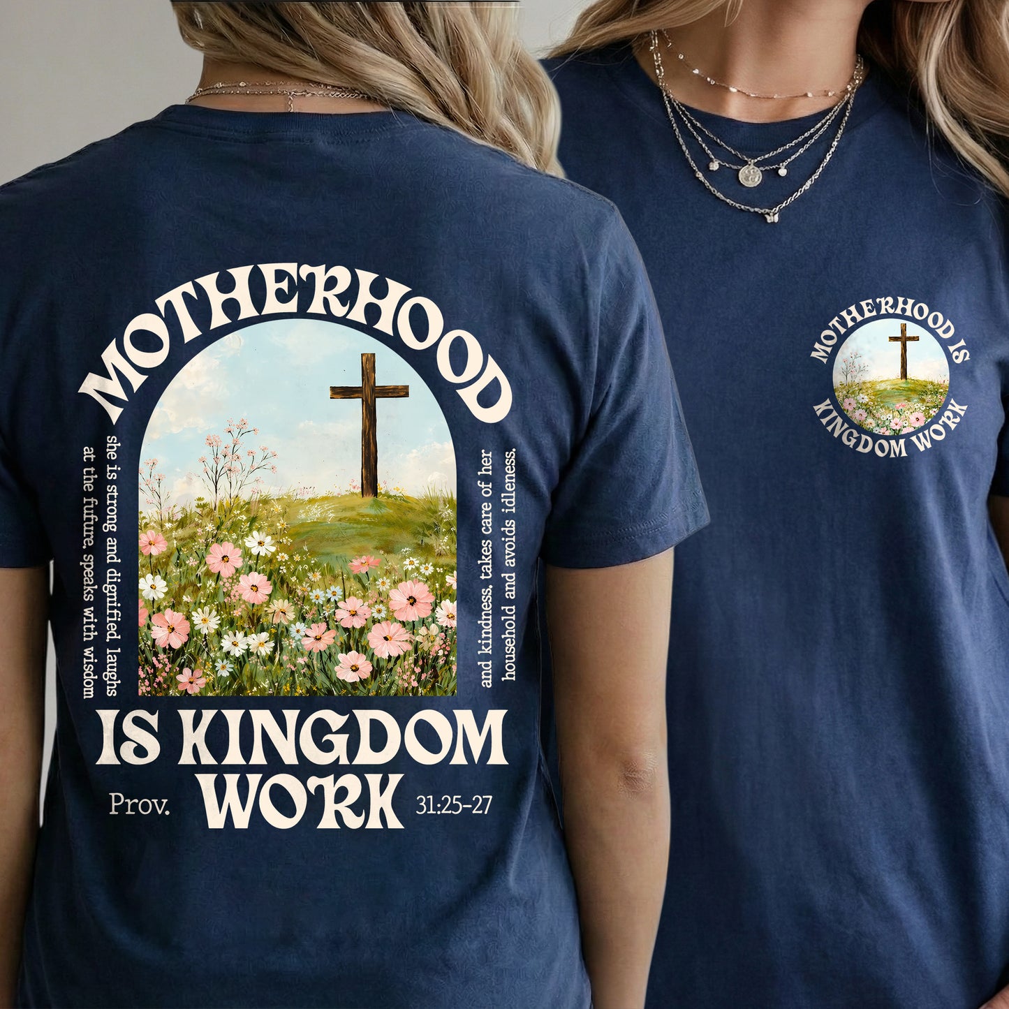 She Builds with Faith, Floral Cross Calling – Two Sides – She is Bless – Unisex Tshirt /Hoodie/Sweatshirt