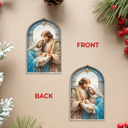 Holy Family Nativity Scene Christmas Ornament | Two-Sided Religious Christian Keepsake | Sacred Christmas Tree Decoration