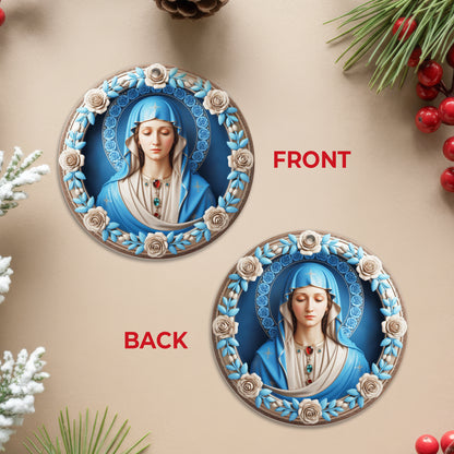 Blessed Mother Mary Christmas Ornament Two Sided | Our Lady of Grace | Catholic Christian Keepsake Decoration