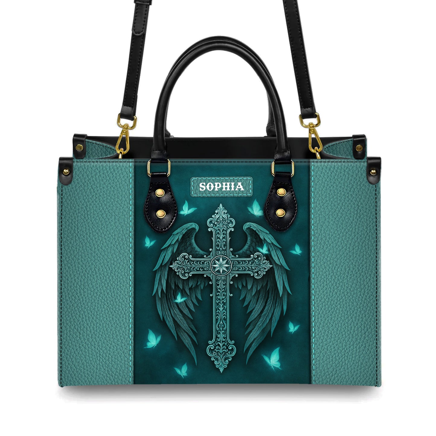 Guardian Angel Wings Cross Personalized Leather Handbag