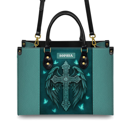 Guardian Angel Wings Cross Personalized Leather Handbag