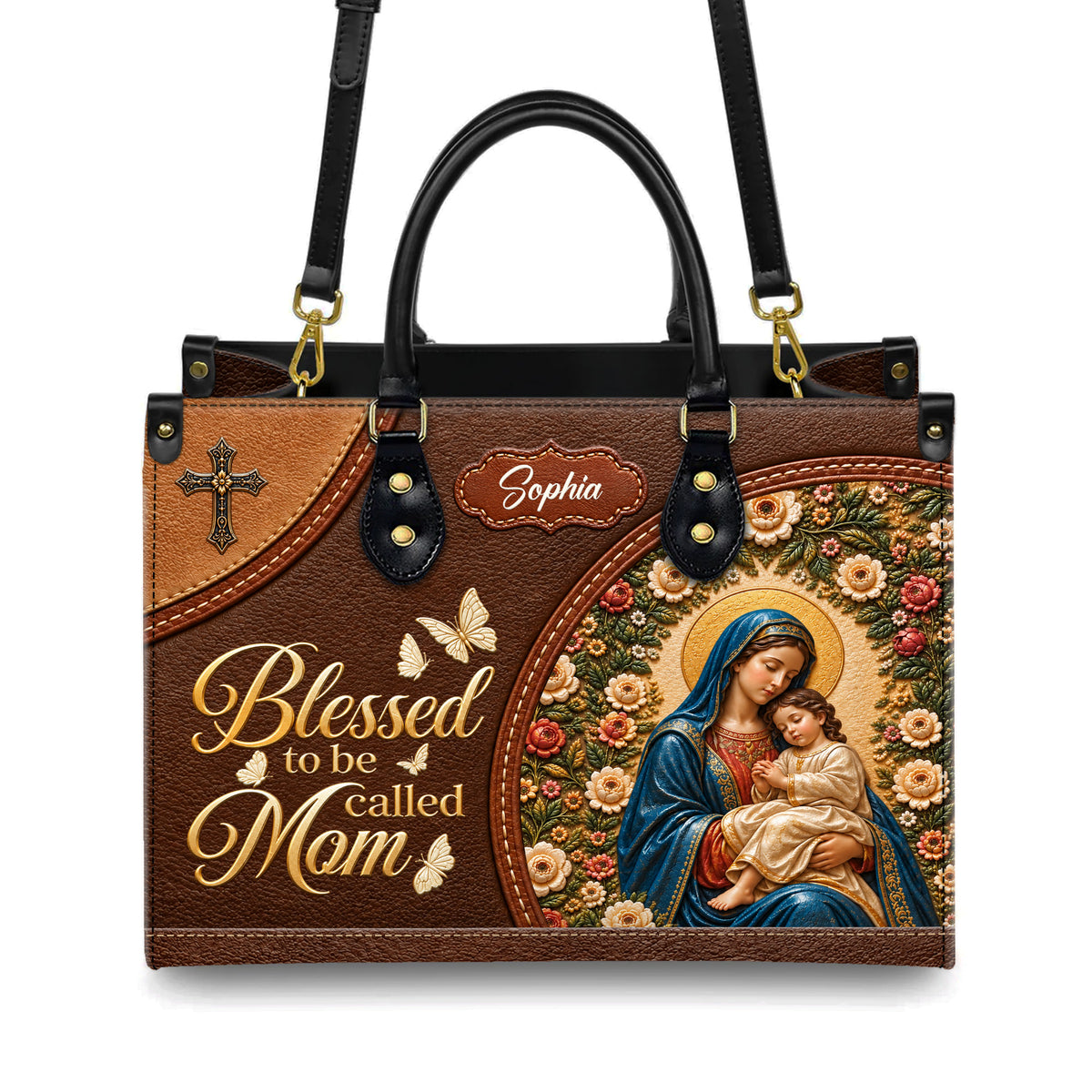 Personalized Blessed Mom Christian Handbag – Twill Faux Leather & PU Leather