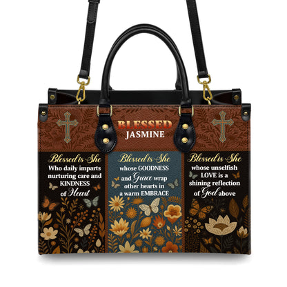 Blessed Is She Kindness Grace Love Personalized Leather Handbag