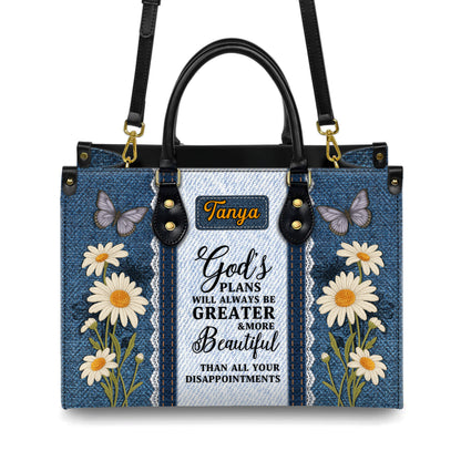 God's Plans Will Always Be Greater Than Your Disappointments Personalized Leather Handbag