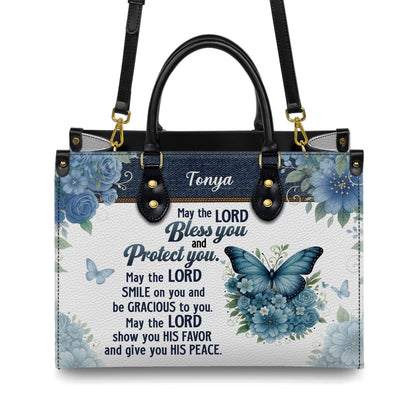 May The Lord Bless You Aaronic Blessing Numbers 6:24-26 Personalized Leather Handbag