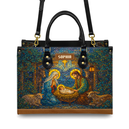 Personalized Stained Glass Nativity Christian Handbag – Twill Faux Leather & PU Leather