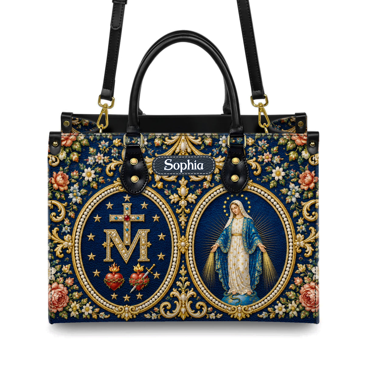 Personalized Virgin Mary Catholic Handbag – Twill Faux Leather & PU Leather