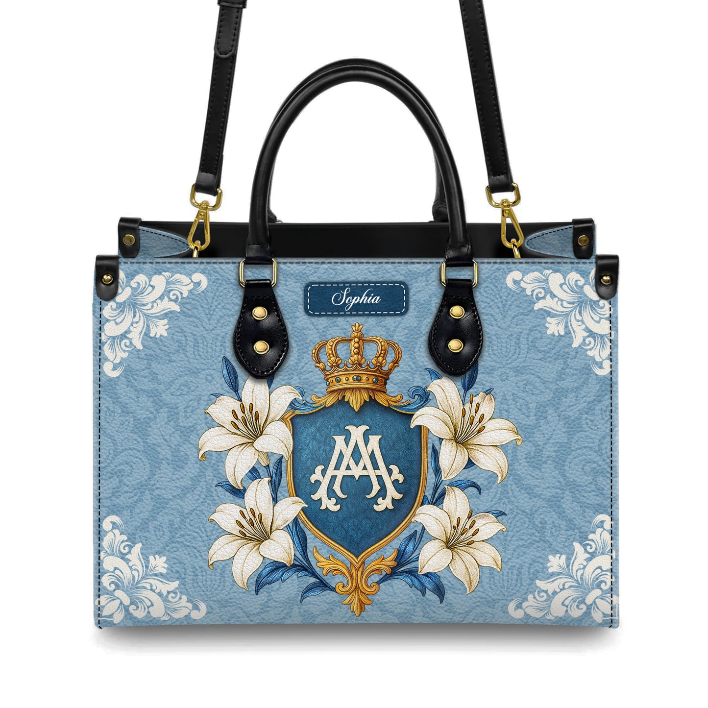 Ave Maria Crown Of Grace Personalized Leather Handbag