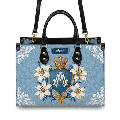 Ave Maria Crown Of Grace Personalized Leather Handbag