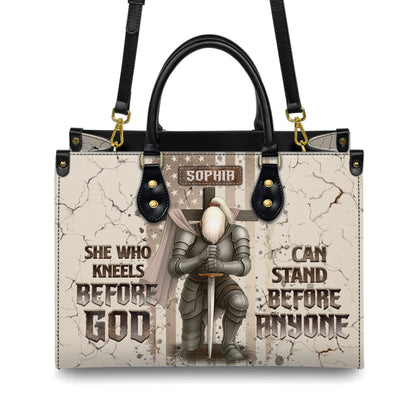 She Who Kneels Before God Can Stand Before Anyone Personalized Leather Handbag