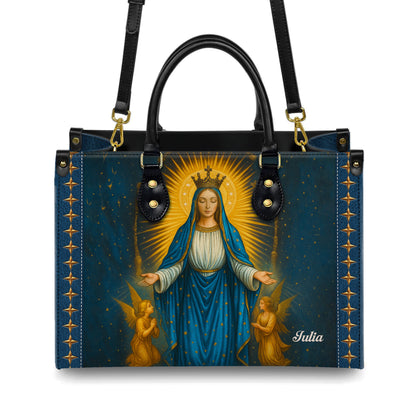 Miraculous Medal Blessed Virgin Mary Immaculate Conception Personalized Leather Handbag