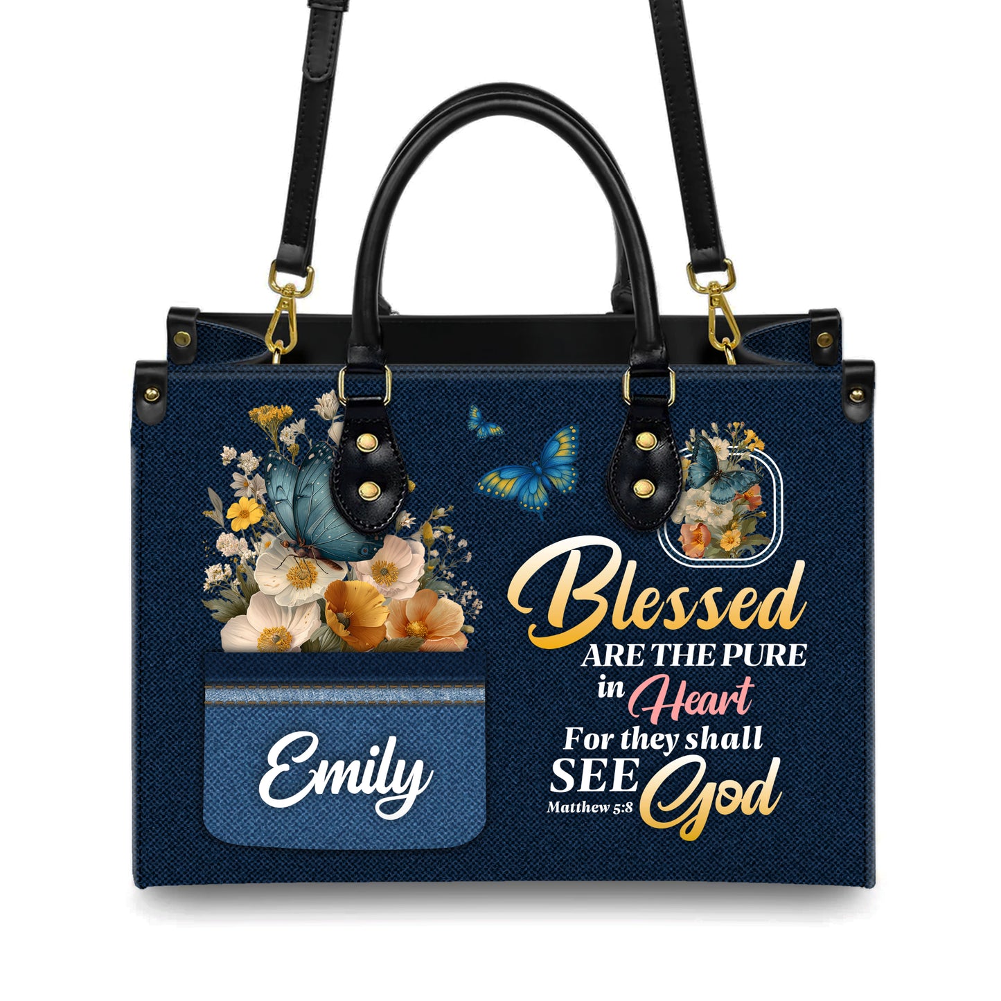 Blessed Are The Pure In Heart Matthew 5:8 Personalized Leather Handbag