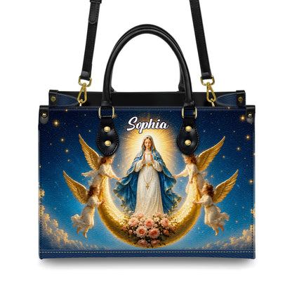 Personalized Virgin Mary Angel Moon Christian Handbag – Twill Faux Leather & PU Leather
