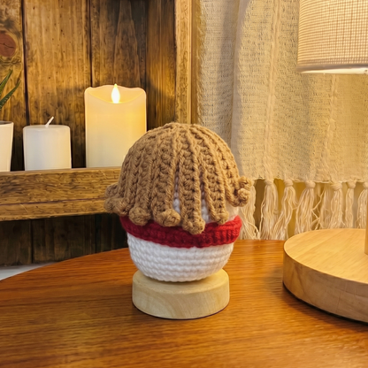 Handmade Jesus Crochet Doll with Wooden Base - Christian Prayer Decor & Meaningful Gift