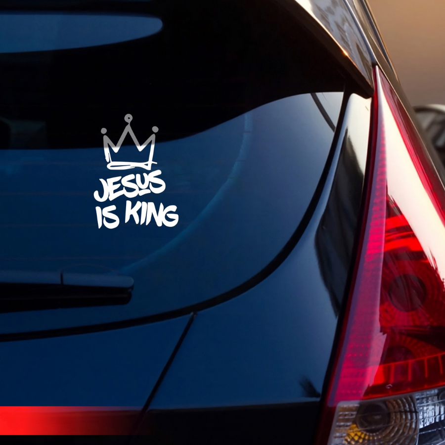 [6IN] JESUS IS KING Decal – Waterproof Cross Sticker for Car, Laptop, Water Bottle & More