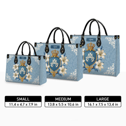Ave Maria Crown Of Grace Personalized Leather Handbag