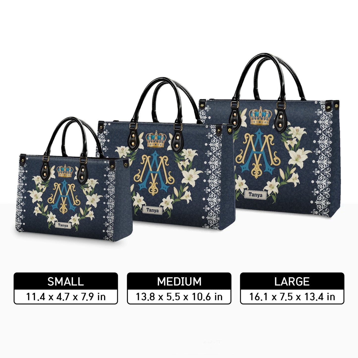 Ave Maria Royal Crown Monogram Personalized Leather Handbag